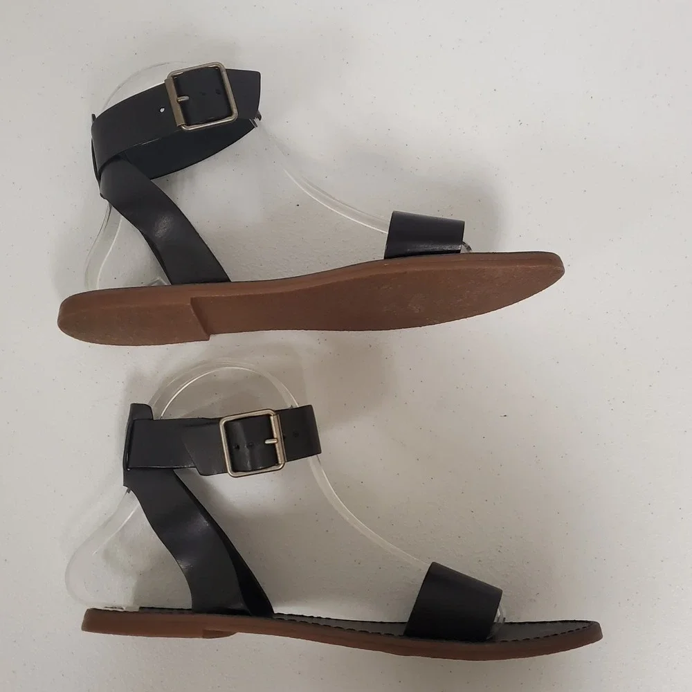 Madewell Womens Boardwalk Leather Strappy Sandals‎ Size 7.5 Black Buckle Summer